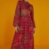Farm Rio Red Sunset Tapestry Embroidered Maxi Dress