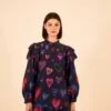 Farm Rio Navy Ikat Dyed Hearts Mini Dress
