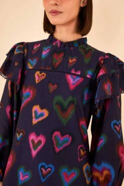 Farm Rio Navy Ikat Dyed Hearts Mini Dress -Modern Dress World 301817 03