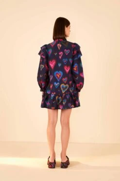 Farm Rio Navy Ikat Dyed Hearts Mini Dress -Modern Dress World 301817 04