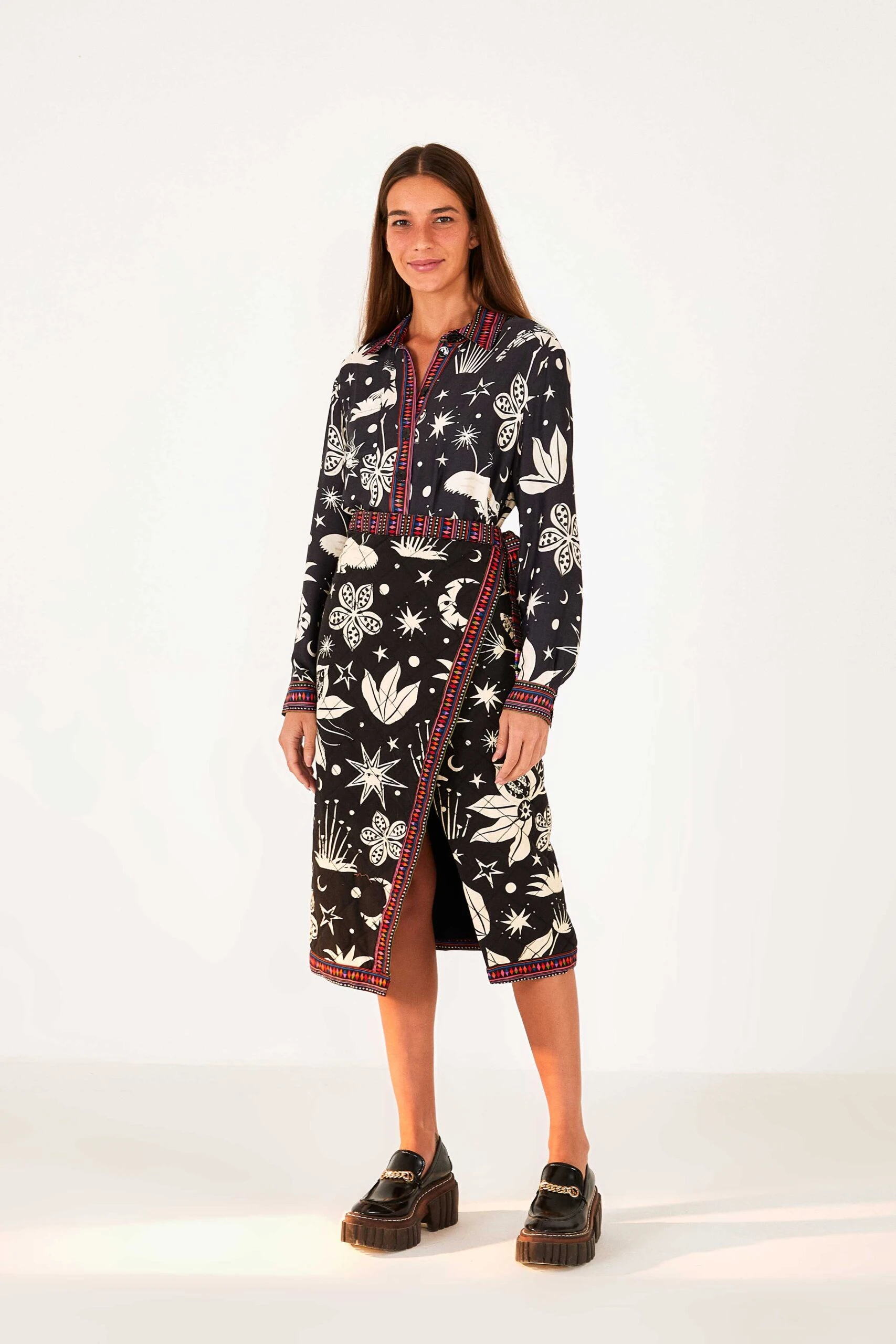 Farm Rio Black & White Cerrado Sky Wrap Skirt 2 Farm Rio Black & White Cerrado Sky Wrap Skirt - Image 2