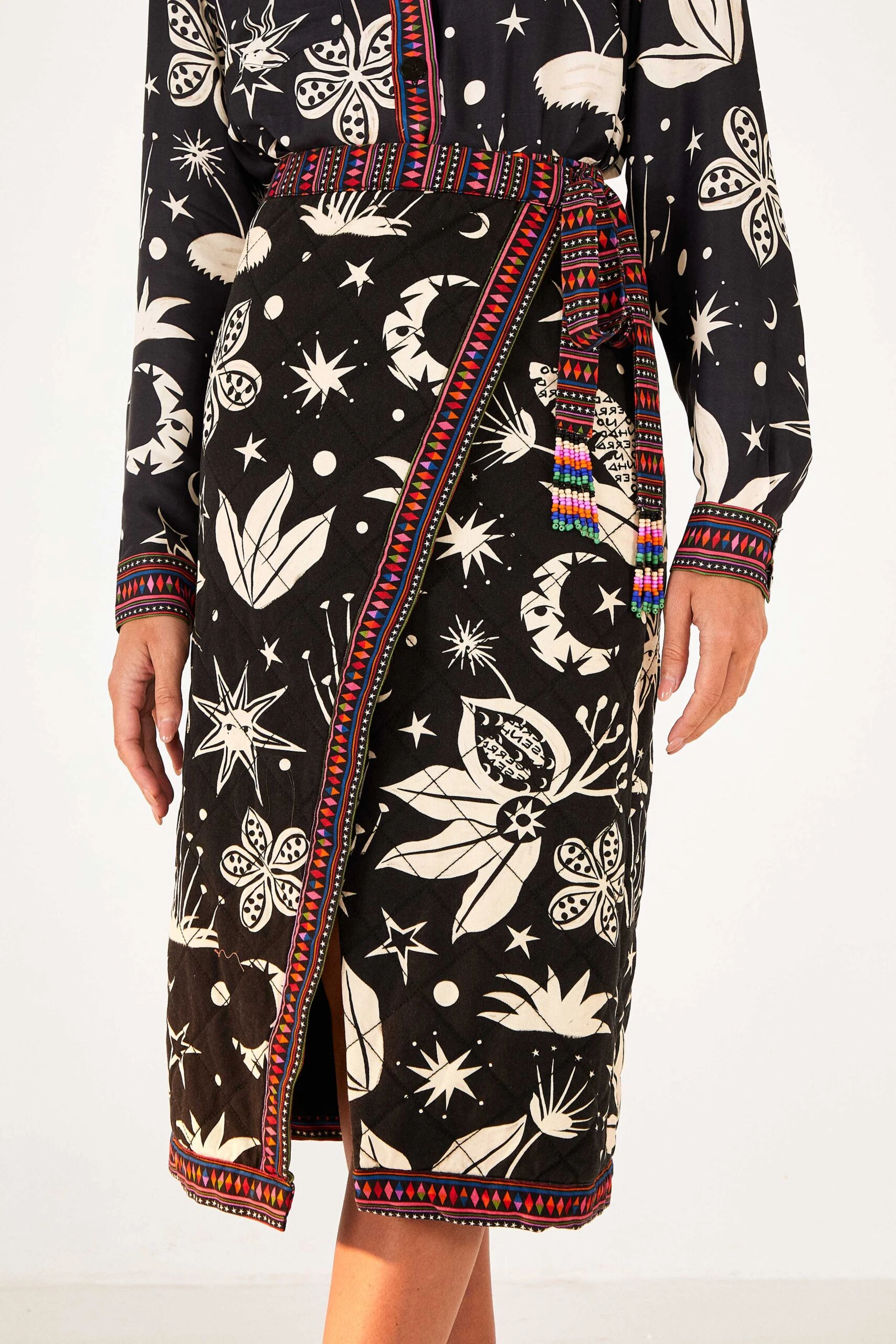 Farm Rio Black & White Cerrado Sky Wrap Skirt 3 Farm Rio Black & White Cerrado Sky Wrap Skirt - Image 3