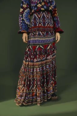 Farm Rio Blue Ainika Tapestry Maxi Skirt -Modern Dress World 301951 02