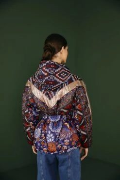 Farm Rio Navy Pineapple Flowers Recycled Polyester Reversible Puffer Jacket -Modern Dress World 302004 03