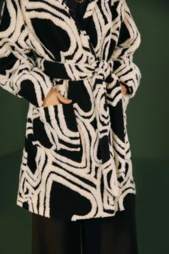 Farm Rio Black And White Wild Hearts Fleece Coat -Modern Dress World 302234 03