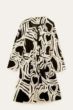 Farm Rio Black And White Wild Hearts Fleece Coat -Modern Dress World 302234 06