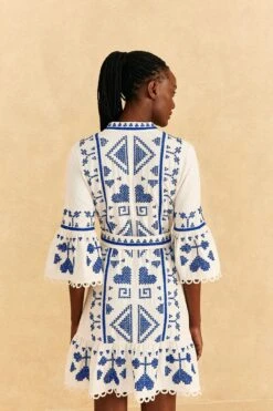 Farm Rio Blue And White Cross Stitch Mini Dress 9 Farm Rio Blue And White Cross Stitch Mini Dress -Modern Dress World 302324 04