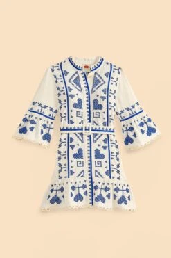 Farm Rio Blue And White Cross Stitch Mini Dress 11 Farm Rio Blue And White Cross Stitch Mini Dress -Modern Dress World 302324 06