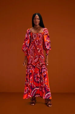 Farm Rio Orange Chevron Forest Maxi Dress -Modern Dress World 303765 01