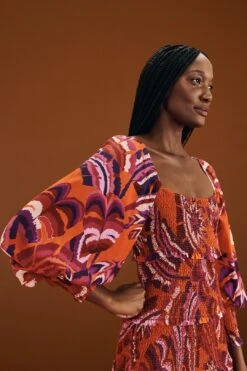 Farm Rio Orange Chevron Forest Maxi Dress -Modern Dress World 303765 03