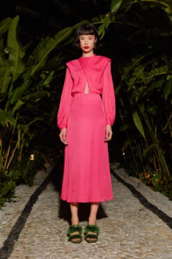 Farm Rio Pink Shoulder Pads Maxi Dress -Modern Dress World 303766 03