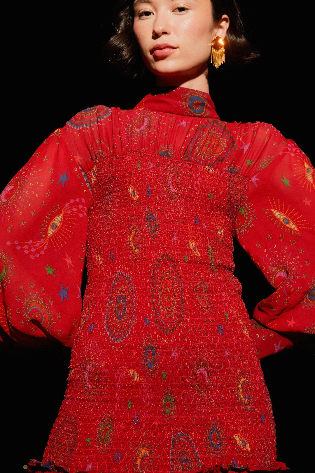 Farm Rio Red Mystic Night Midi Dress 2 Farm Rio Red Mystic Night Midi Dress - Image 2