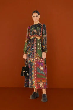 Farm Rio Shiny Mixed Scarves Cut Out Midi Dress -Modern Dress World 303802 04 1