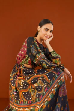 Farm Rio Shiny Mixed Scarves Cut Out Midi Dress -Modern Dress World 303802 05 1