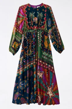 Farm Rio Shiny Mixed Scarves Cut Out Midi Dress -Modern Dress World 303802 07