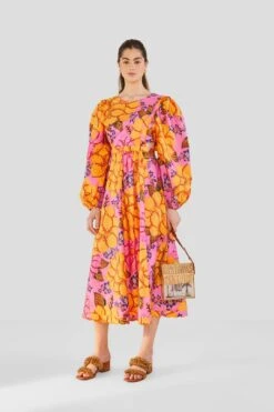 Farm Rio Flowers Garden Organic Cotton Midi Dress -Modern Dress World 303806 04
