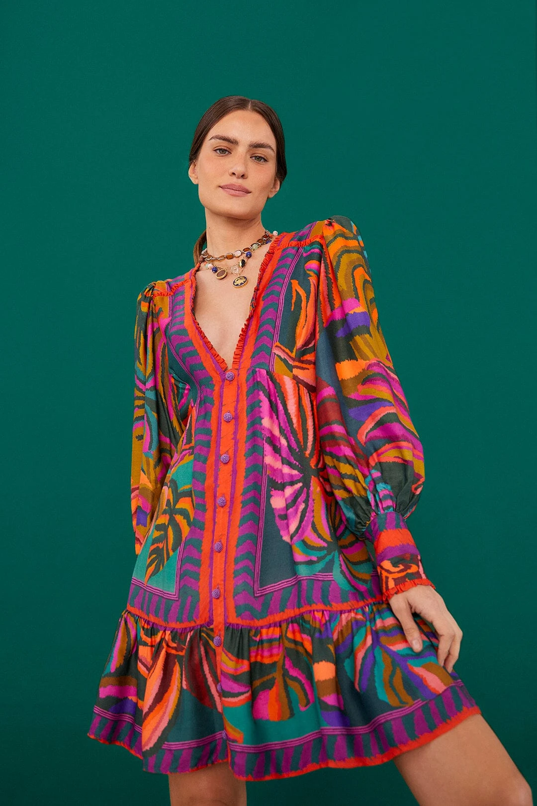 Farm Rio Graphic Foliage Lenzing™ Ecovero™ Viscose Mini Dress 1 Farm Rio Graphic Foliage Lenzing™ Ecovero™ Viscose Mini Dress