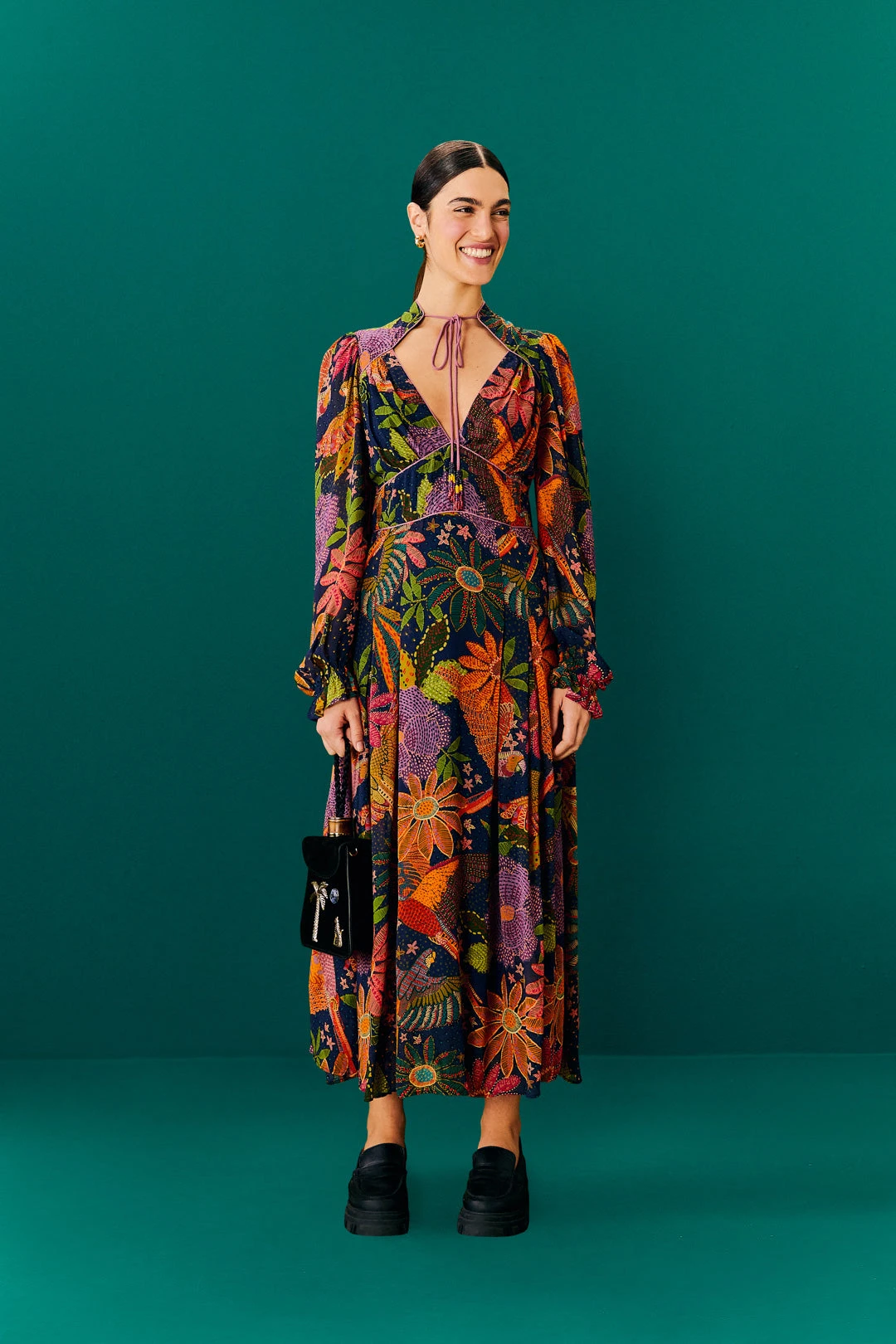 Farm Rio Navy Cool Macaw Midi Dress 2 Farm Rio Navy Cool Macaw Midi Dress - Image 2