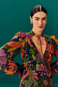 Farm Rio Navy Cool Macaw Midi Dress 8 Farm Rio Navy Cool Macaw Midi Dress -Modern Dress World 303830 03