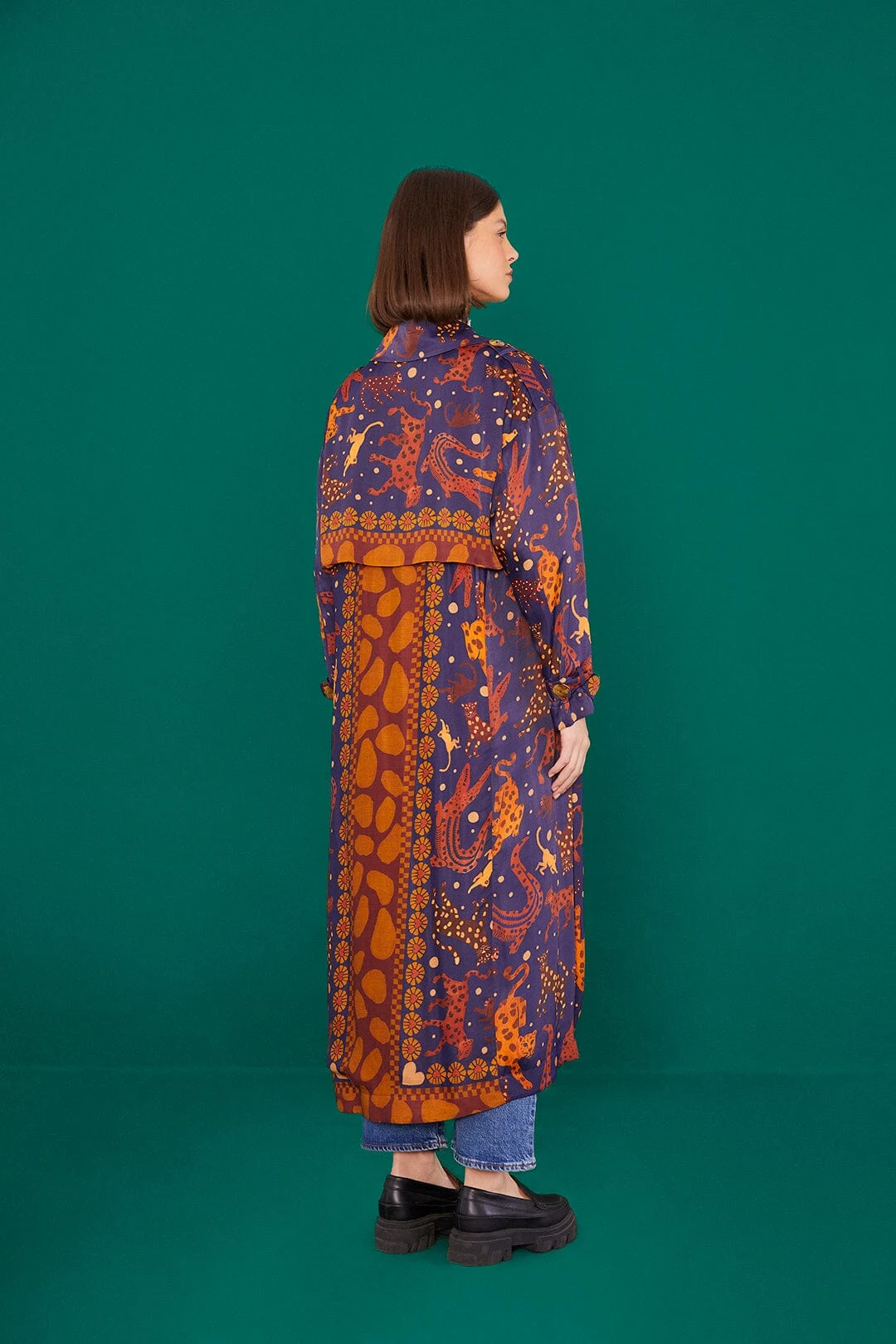 Farm Rio Navy Animal Sky Trench Coat 2 Farm Rio Navy Animal Sky Trench Coat - Image 2