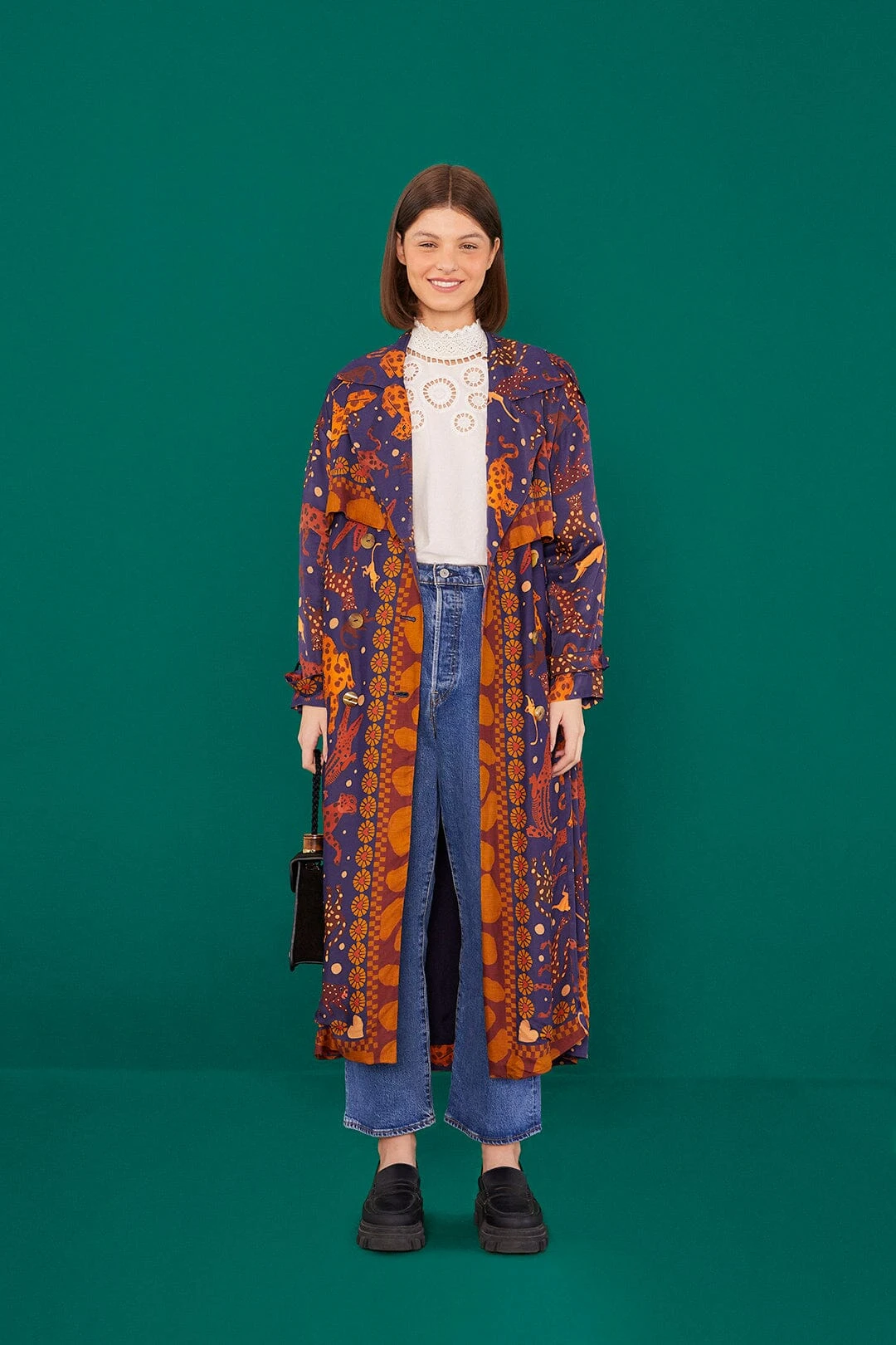 Farm Rio Navy Animal Sky Trench Coat 3 Farm Rio Navy Animal Sky Trench Coat - Image 3