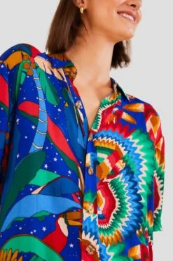 Farm Rio Mixed Blue Prints Unisex Shirt -Modern Dress World 303855 03