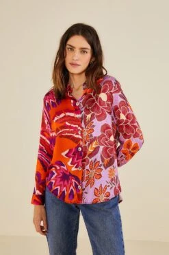 Farm Rio Lilac Mixed Prints Shirt -Modern Dress World 303859 03