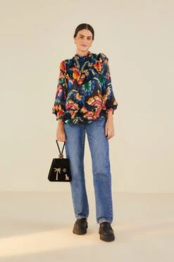 Farm Rio Black Chevron Forest Blouse 8 Farm Rio Black Chevron Forest Blouse -Modern Dress World 303898 02