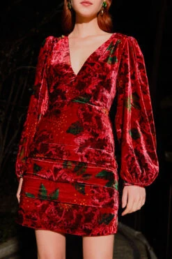 Farm Rio Red Shiny Flowers Mini Dress -Modern Dress World 303911 01