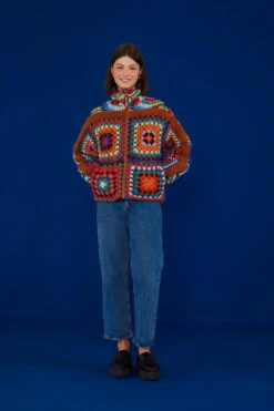 Farm Rio Crochet Colorful Forest Reversible Puffer Jacket -Modern Dress World 304119 03