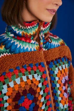 Farm Rio Crochet Colorful Forest Reversible Puffer Jacket -Modern Dress World 304119 05