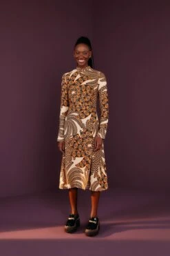 Farm Rio Sand Yawanawa Vanahu Lenzing™ Ecovero™ Viscose Midi Dress -Modern Dress World 304582 01