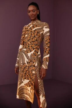 Farm Rio Sand Yawanawa Vanahu Lenzing™ Ecovero™ Viscose Midi Dress