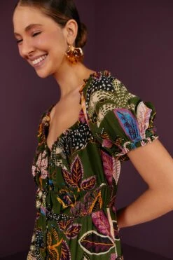 Farm Rio Green Wild Jungle Corset Midi Dress -Modern Dress World 304591 03