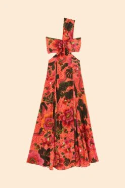 Orange Blooming Garden Maxi Dress -Modern Dress World 305268