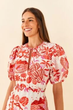 Farm Rio Off-White Rio Tiles Puff Sleeve Mini Dress -Modern Dress World 305274 03