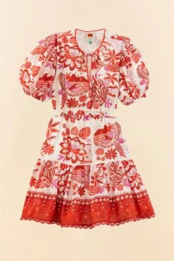 Farm Rio Off-White Rio Tiles Puff Sleeve Mini Dress -Modern Dress World 305274 06