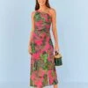Farm Rio Pink Leaves Midi Dress