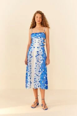 Farm Rio Blue Flower Stripes Midi Dress -Modern Dress World 305348 04