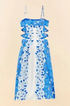 Farm Rio Blue Flower Stripes Midi Dress -Modern Dress World 305348 06