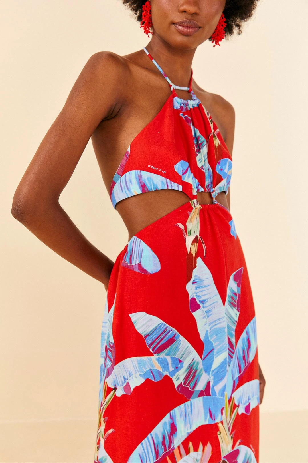 Farm Rio Red Sweet Jungle Cut Out Midi Dress 4 Farm Rio Red Sweet Jungle Cut Out Midi Dress - Image 4