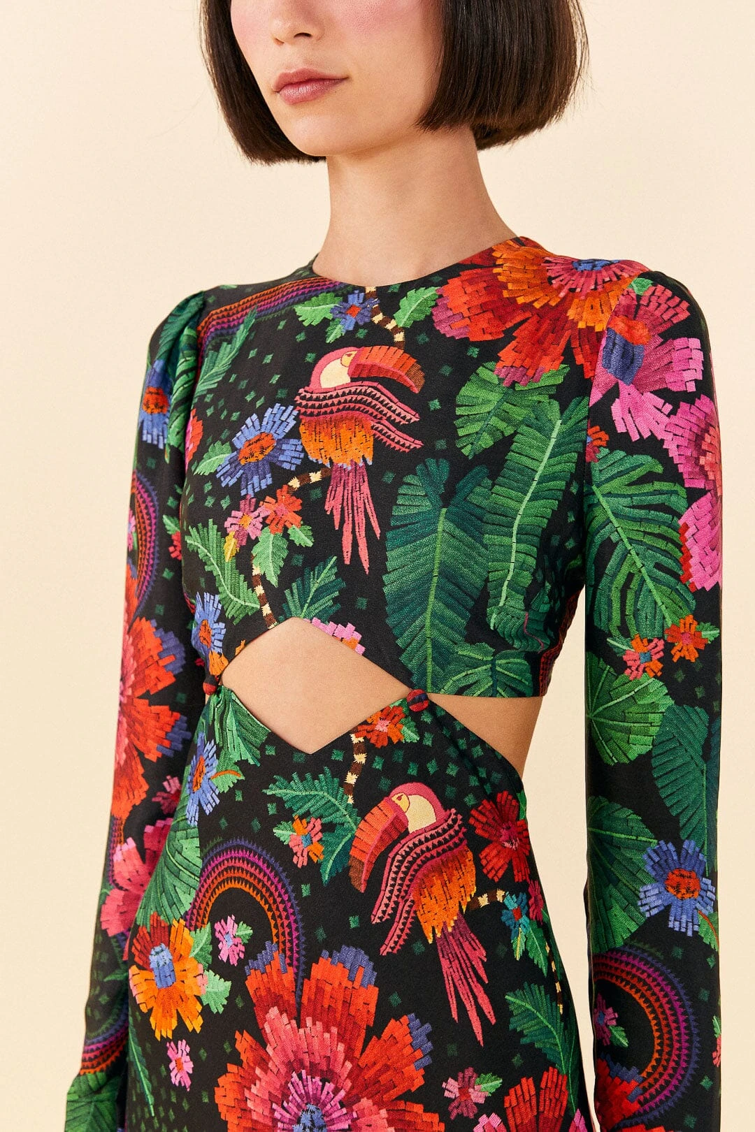 Farm Rio Black Blooming Garden Lenzing™ Ecovero™ Viscose Midi Dress 3 Farm Rio Black Blooming Garden Lenzing™ Ecovero™ Viscose Midi Dress - Image 3