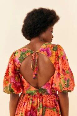 Farm Rio Orange Blooming Garden Midi Dress -Modern Dress World 306092 03