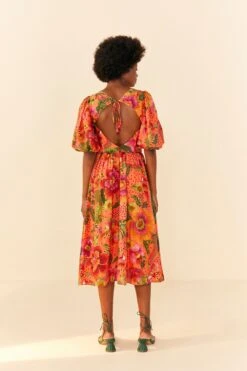 Farm Rio Orange Blooming Garden Midi Dress -Modern Dress World 306092 04