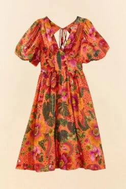 Farm Rio Orange Blooming Garden Midi Dress -Modern Dress World 306092 06