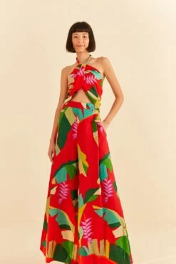 Farm Rio Red Heliconia Pants