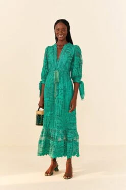 Farm Rio Green Morada Boa Guipure Dress