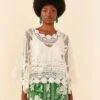 Farm Rio Off-White Morada Boa Guipire Blouse