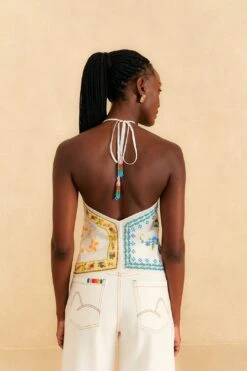 Farm Rio Grandma Gift Embroidered Halter Blouse -Modern Dress World 306113 04