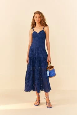 Deep Blue Palm Tree Richelieu Midi Dress